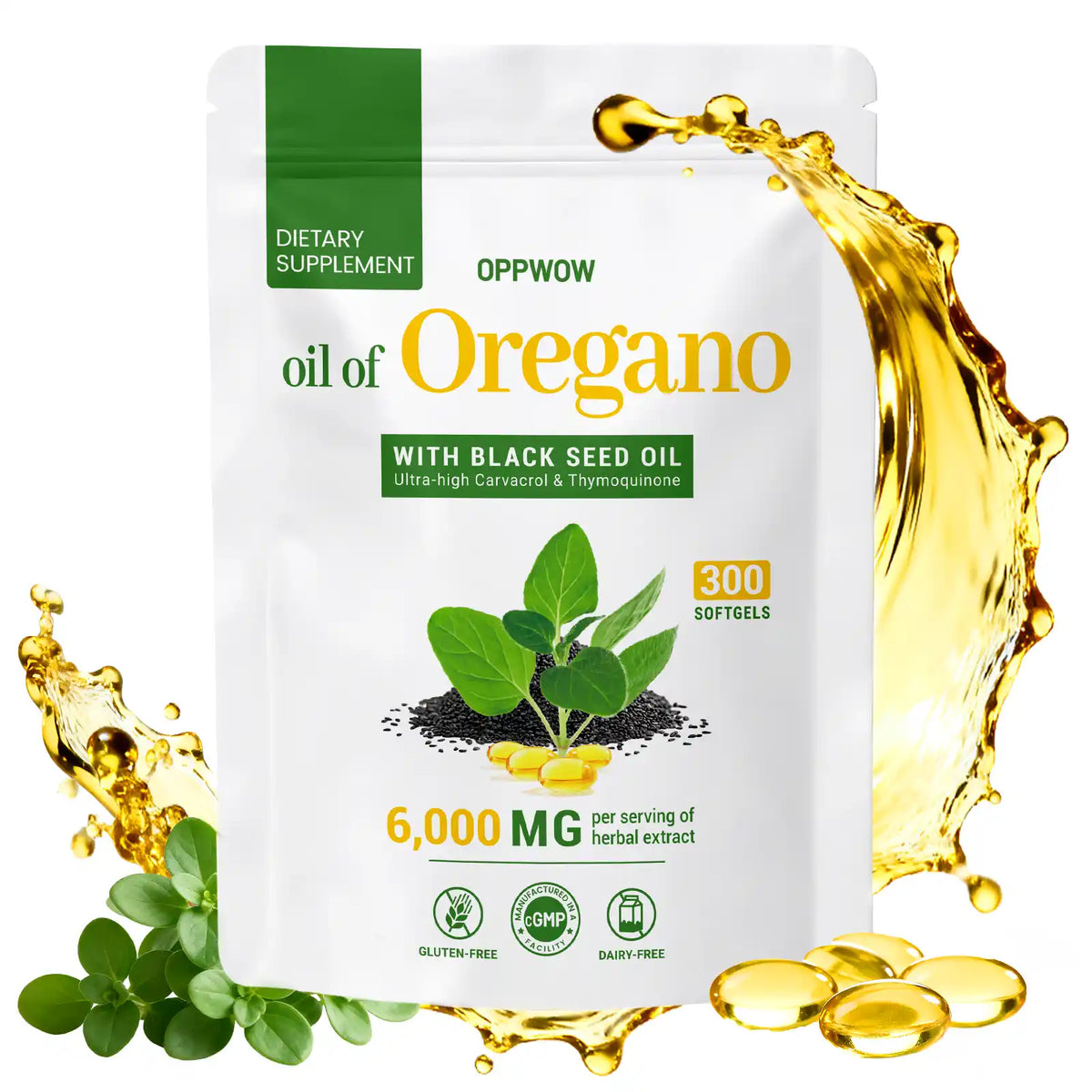 OPPWOW 2 in 1 Oil of Oregano Capsules Health food supplements - Oregano Oil with Black Seed Oil | 300 Capsules - 150 Days Supply